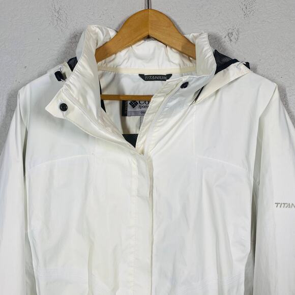 Columbia Full Zip Titanium Jacket Long Sleeve White Cream Hooded Sport Winter XL - Picture 4 of 6